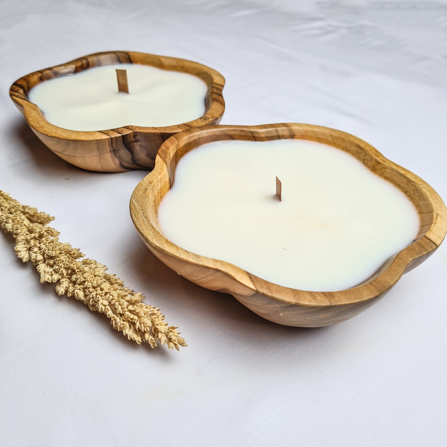 Teak wood candle Flower aroma aromatherapy candles hand made eco wax soy coconut palm organic wooden conteiner