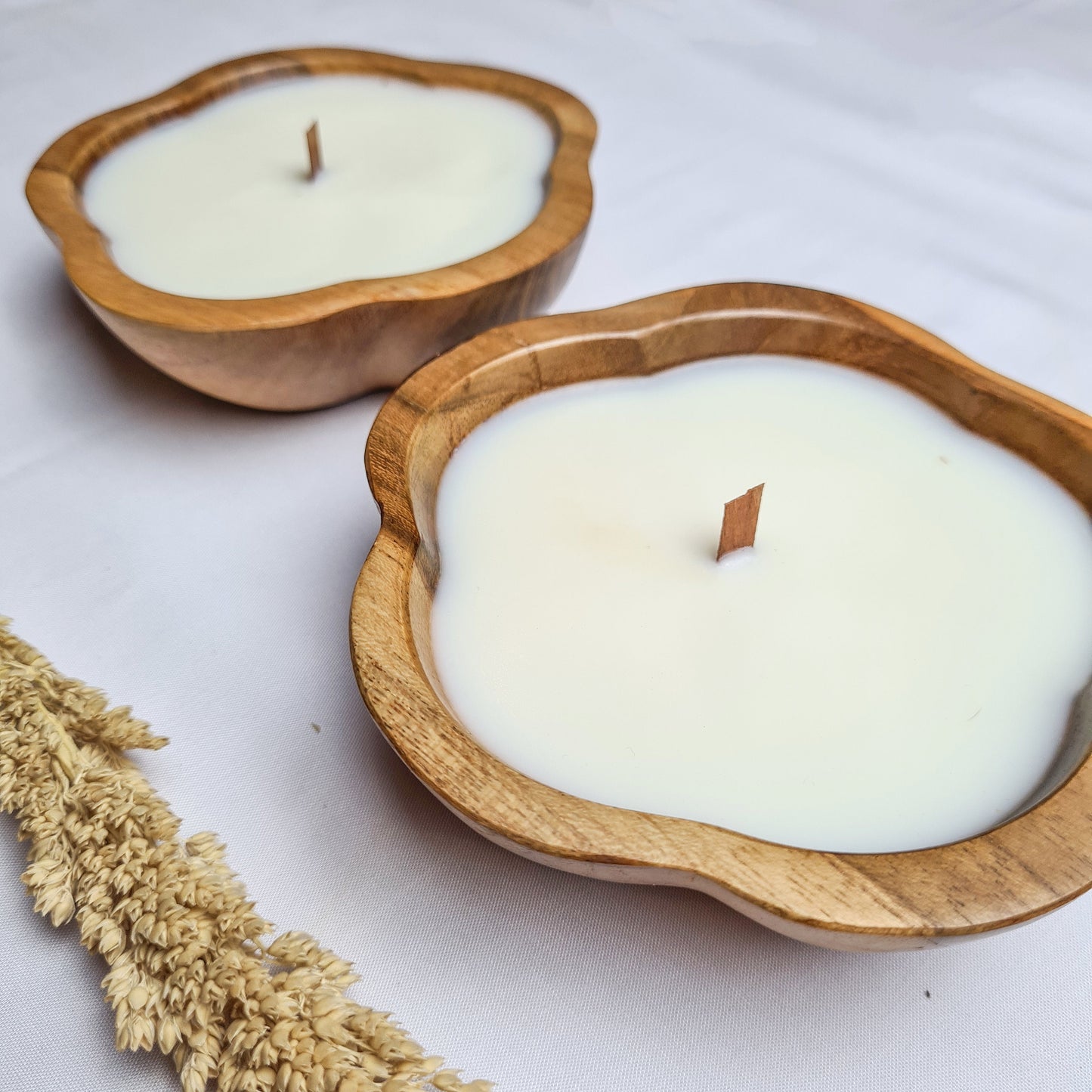 Teak wood candle Flower aroma aromatherapy candles hand made eco wax soy coconut palm organic wooden conteiner