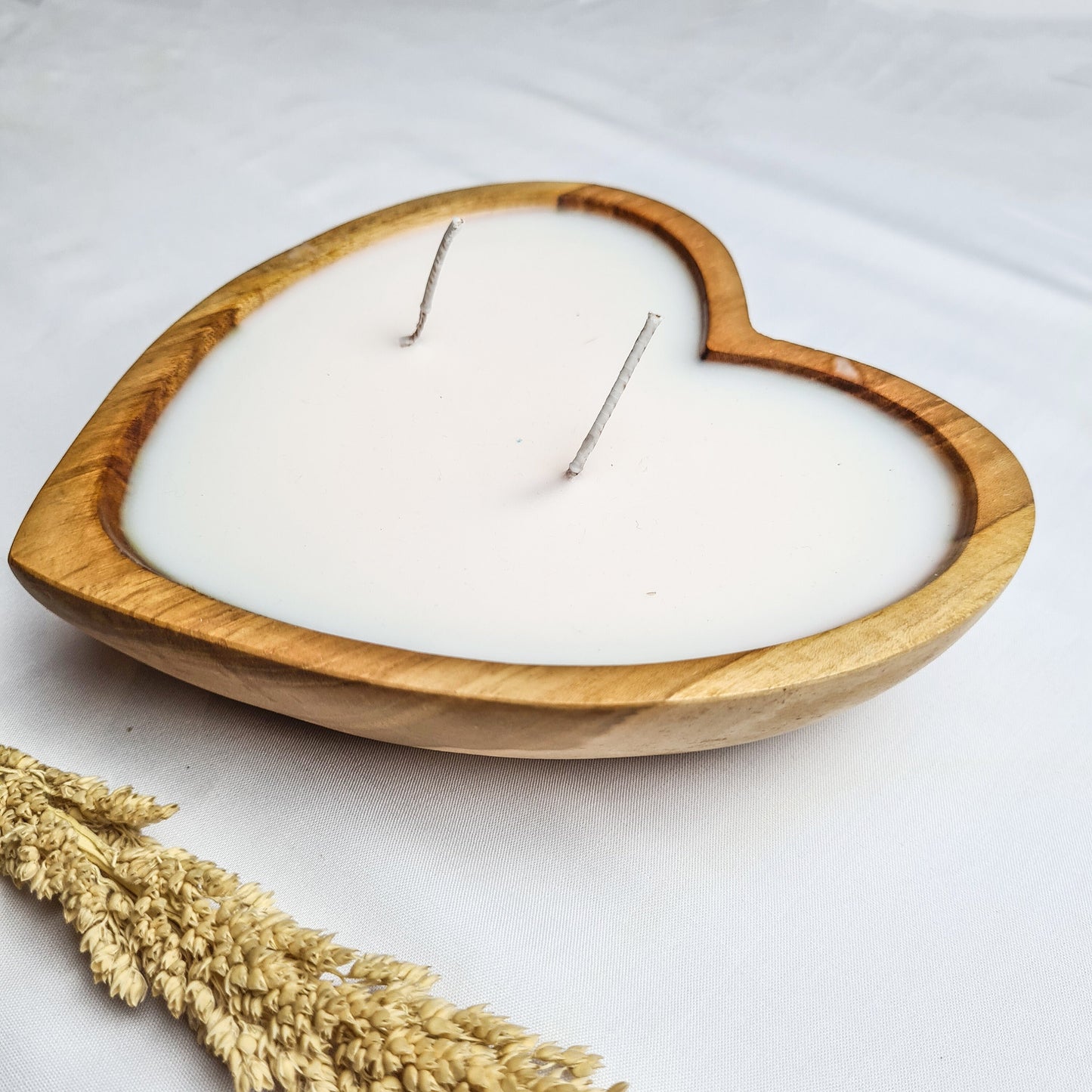 Teak wood Heart candle aroma aromatherapy candles hand made eco wax soy coconut palm organic