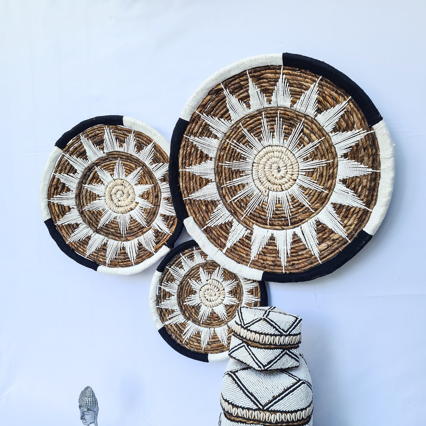Wall decor basket 30 40 50cm white black macrame | eco decor wall decoration plates installation hangings boho wicker banana leaf organic
