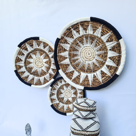 Wall decor basket 30 40 50cm white black macrame | eco decor wall decoration plates installation hangings boho wicker banana leaf organic