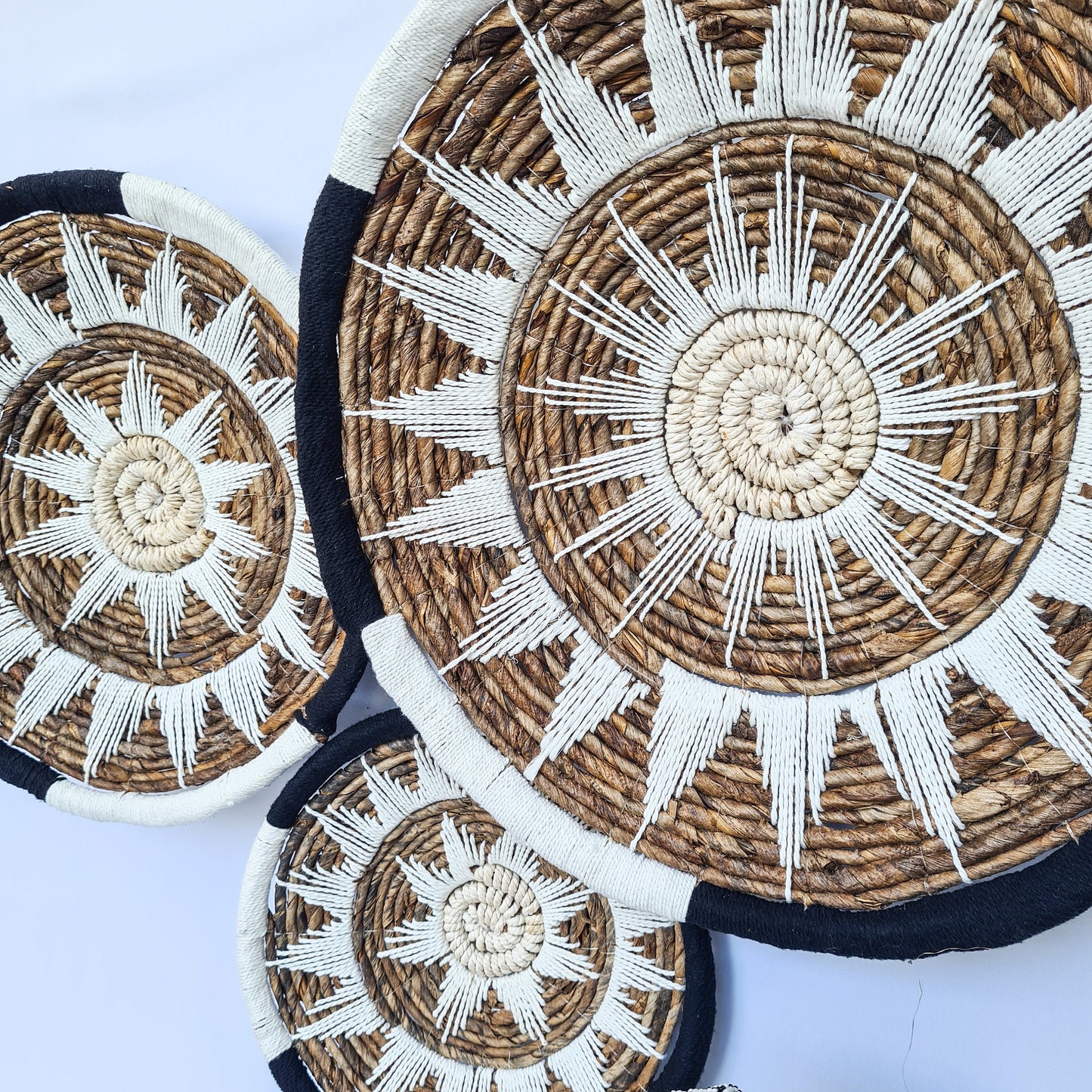 Wall decor basket 30 40 50cm white black macrame | eco decor wall decoration plates installation hangings boho wicker banana leaf organic