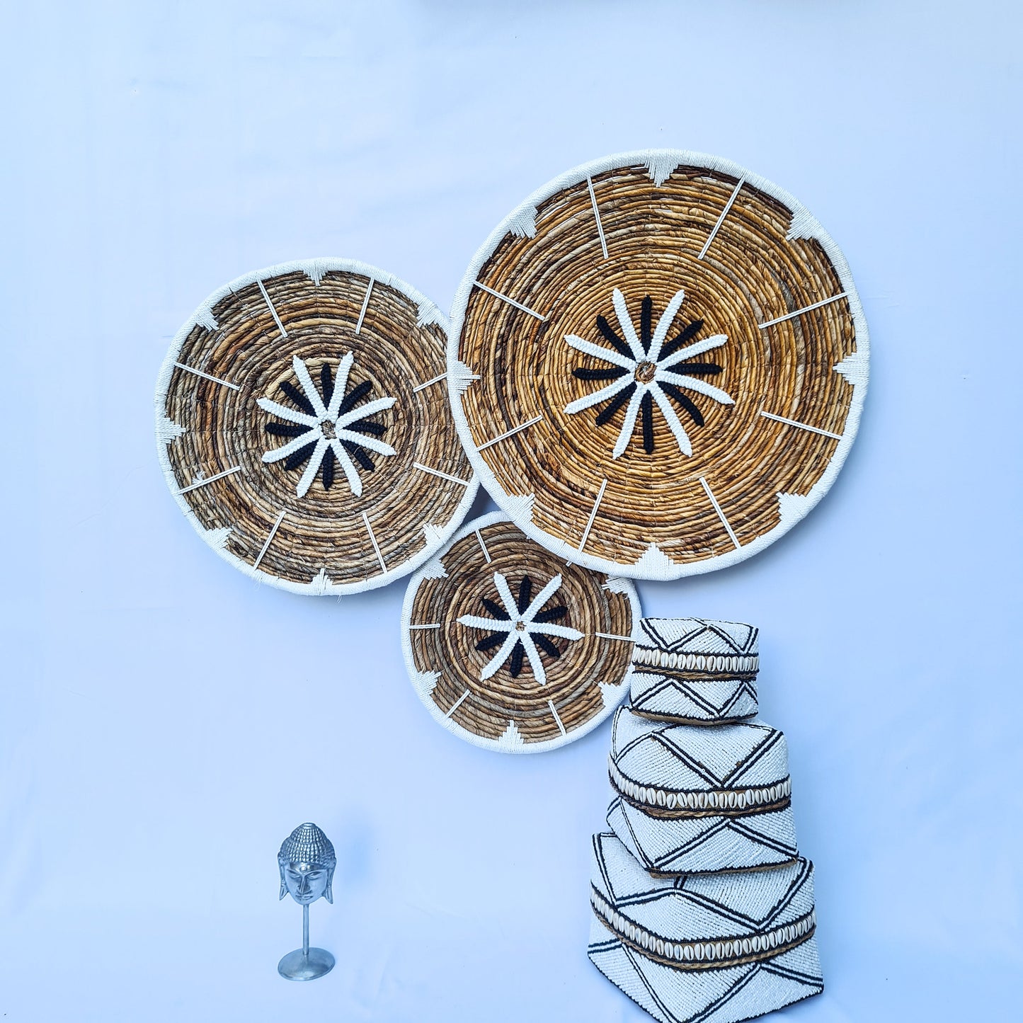 Wall decor basket 30 40 50cm banana leaf + macrame | wall decoration wall plates installation hangings boho wicker organic eco decor