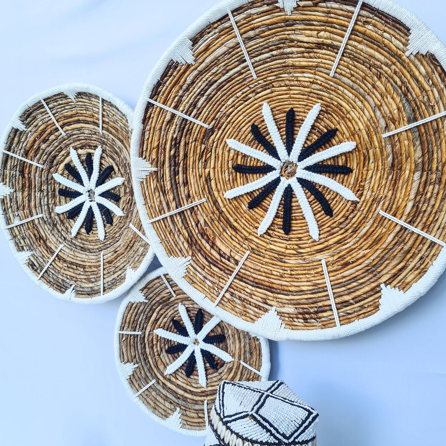 Wall decor basket 30 40 50cm banana leaf + macrame | wall decoration wall plates installation hangings boho wicker organic eco decor
