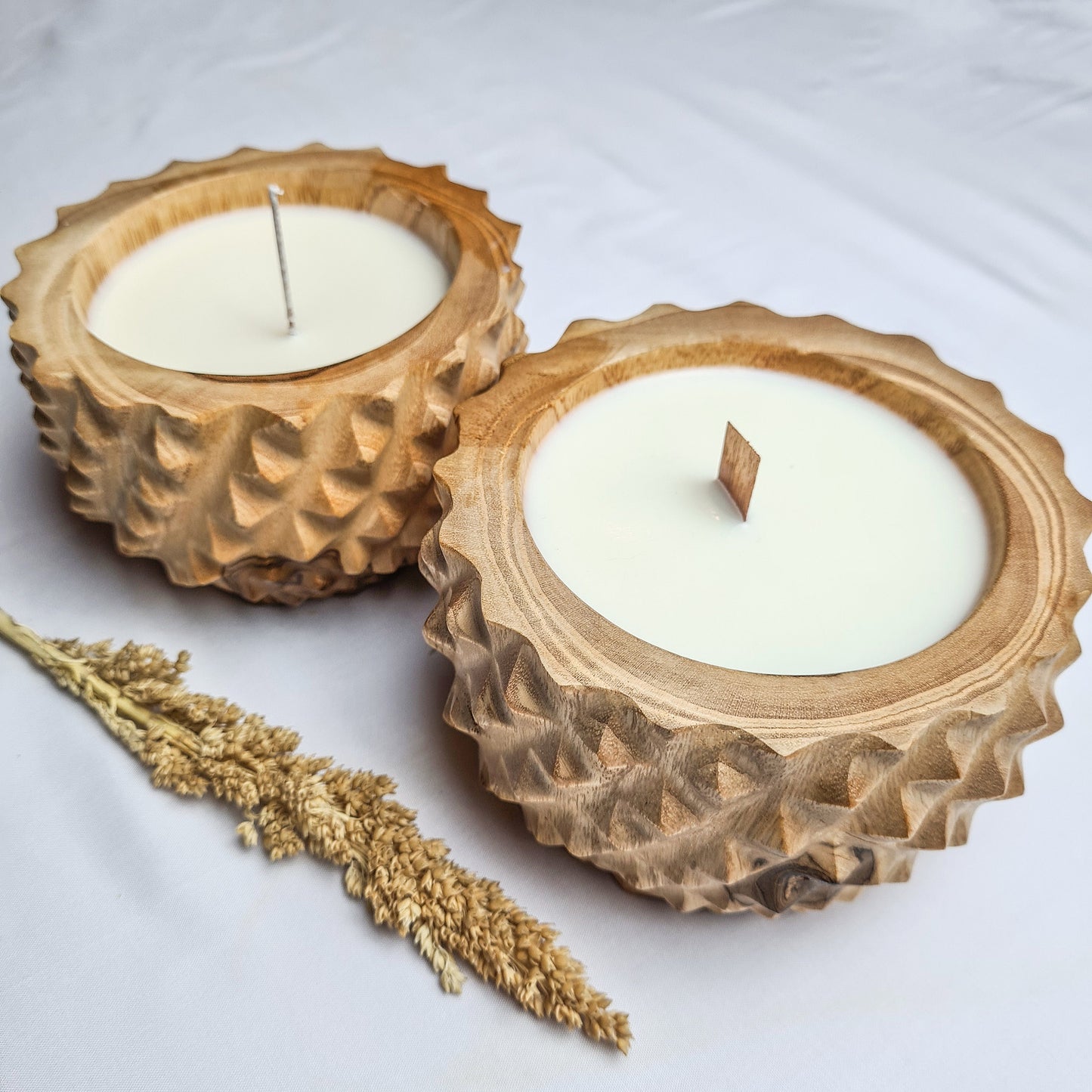 Teak wood Durian candle wax soy aroma eco coconut palm organic aromatherapy candles hand made container candle boho style